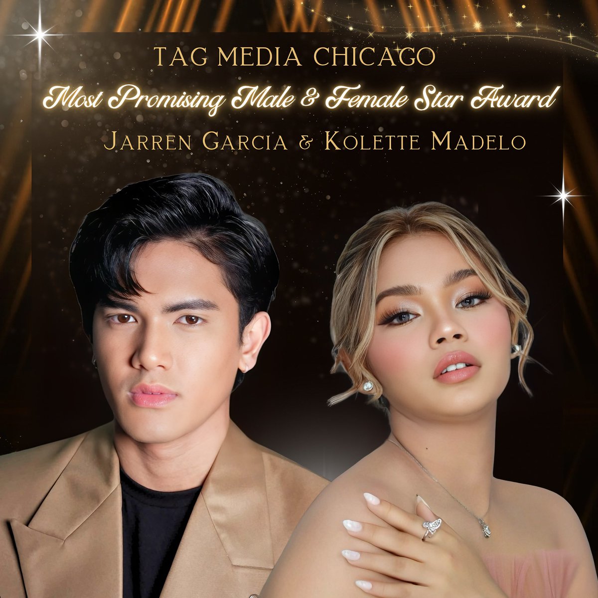 JarLetteOFC's tweet photo. Congratulations to @jarrenglorious and @kolettemadelo for receiving the prestigious 'Most Promising Male & Female Star Award' from @tagmediachicago ⭐️🏆

A heartfelt thank you to the Moonstrings for their unwavering support and votes, making this recognition possible. Your love and dedication continue to inspire and empower their journey to success! 🤎
