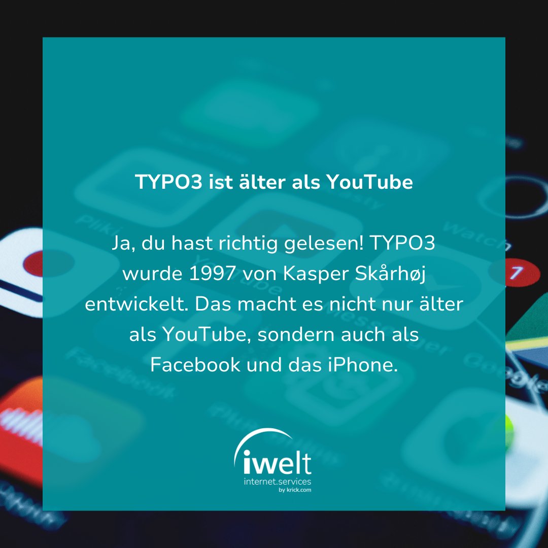 💡 Wusstest ihr, dass TYPO3 älter ist als YouTube?

TYPO3 wurde 1997 von Kasper Skårhøj entwickelt. Das macht es nicht nur älter als YouTube, sondern auch als Facebook und das iPhone. 

Setzt ihr TYPO3 ein? Und wie sind eure Erfahrungen damit?

#TYPO3 #CMS #youtube #programming