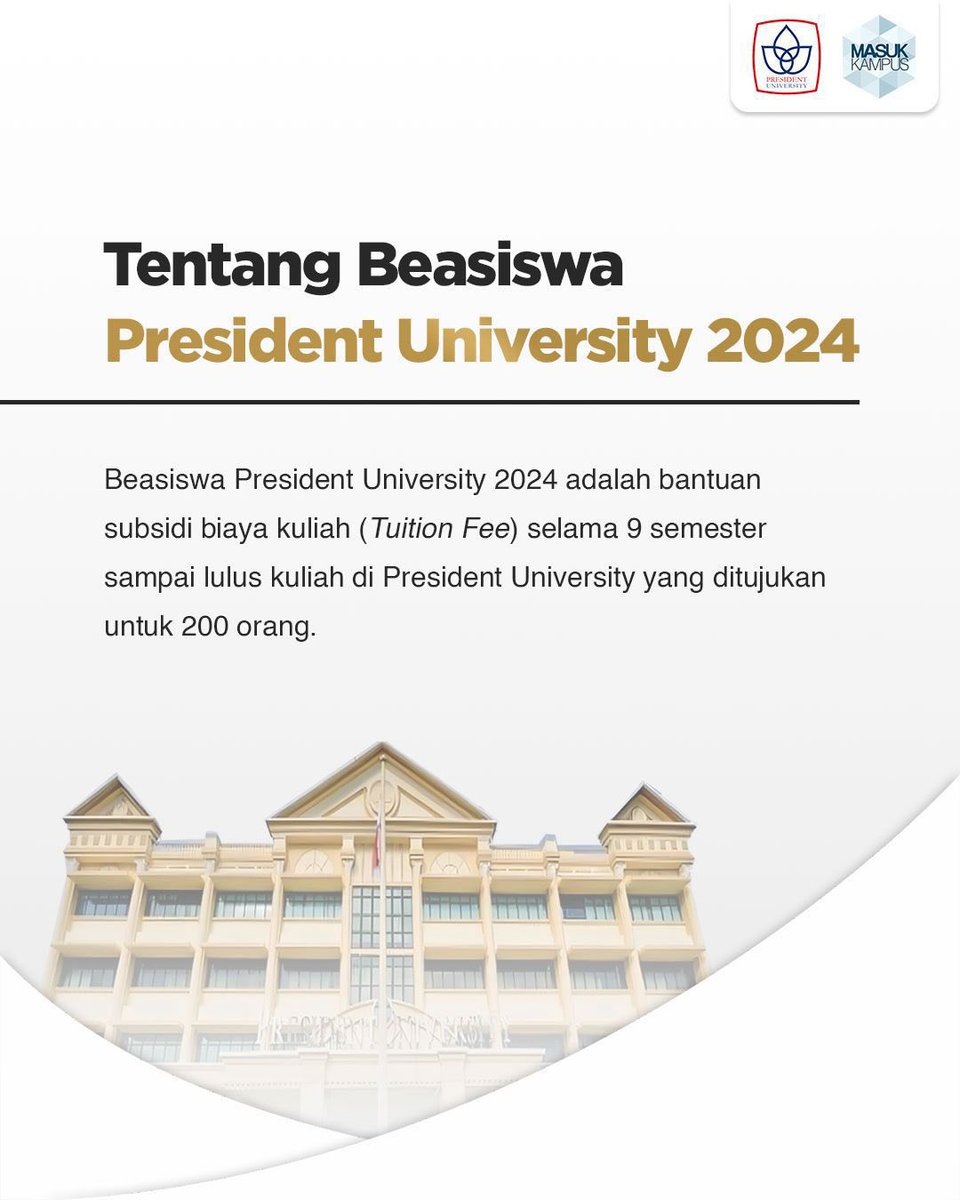 masukkampus's tweet photo. Beasiswa President University x MasukKampus 2025 sudah dibuka!

Terbatas hanya untuk 200 penerima beasiswa.

Link pendaftaran ada di bawah ya, Glads! https://t.co/rKlKURQ65Z