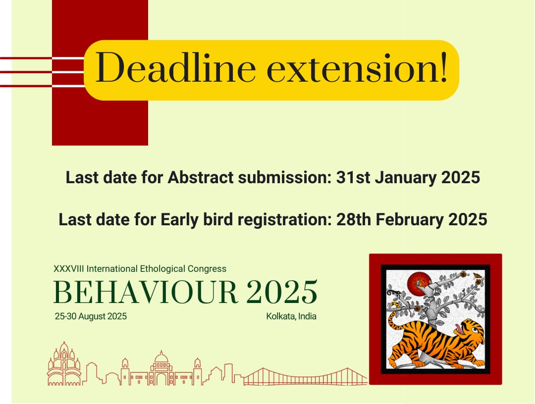 Extension of deadline for abstract submission for #behaviour2025 

Don't miss your chance to share your expertise. For more updates click here:

behaviourindia2025.in/index.html

#AnimalBehavior 
#ScienceConference 
#ECRChat #CollaborationInScience #GlobalScience 
#Conference
