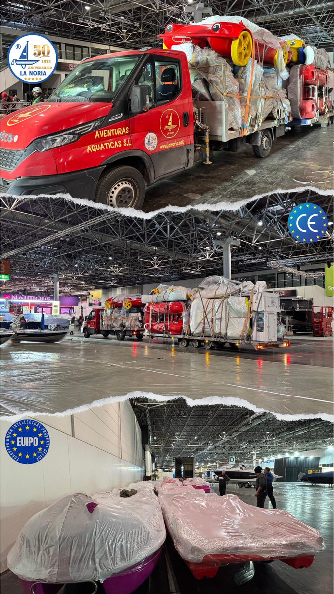 RotecsaLaNoria's tweet photo. 🚩🌍 ¡Hemos llegado a Messe boot Düsseldorf!💼✨ 
Hemos comenzado con la instalación de los stand de La Noria, 3C18 y el 3B31.3, donde presentaremos con orgullo nuestros innovadores hidropedales patentados y homologados. 🚤🔧 
#LaNoria #hidropedales #innovacion #messedüsseldorf https://t.co/CnayNUUUEw