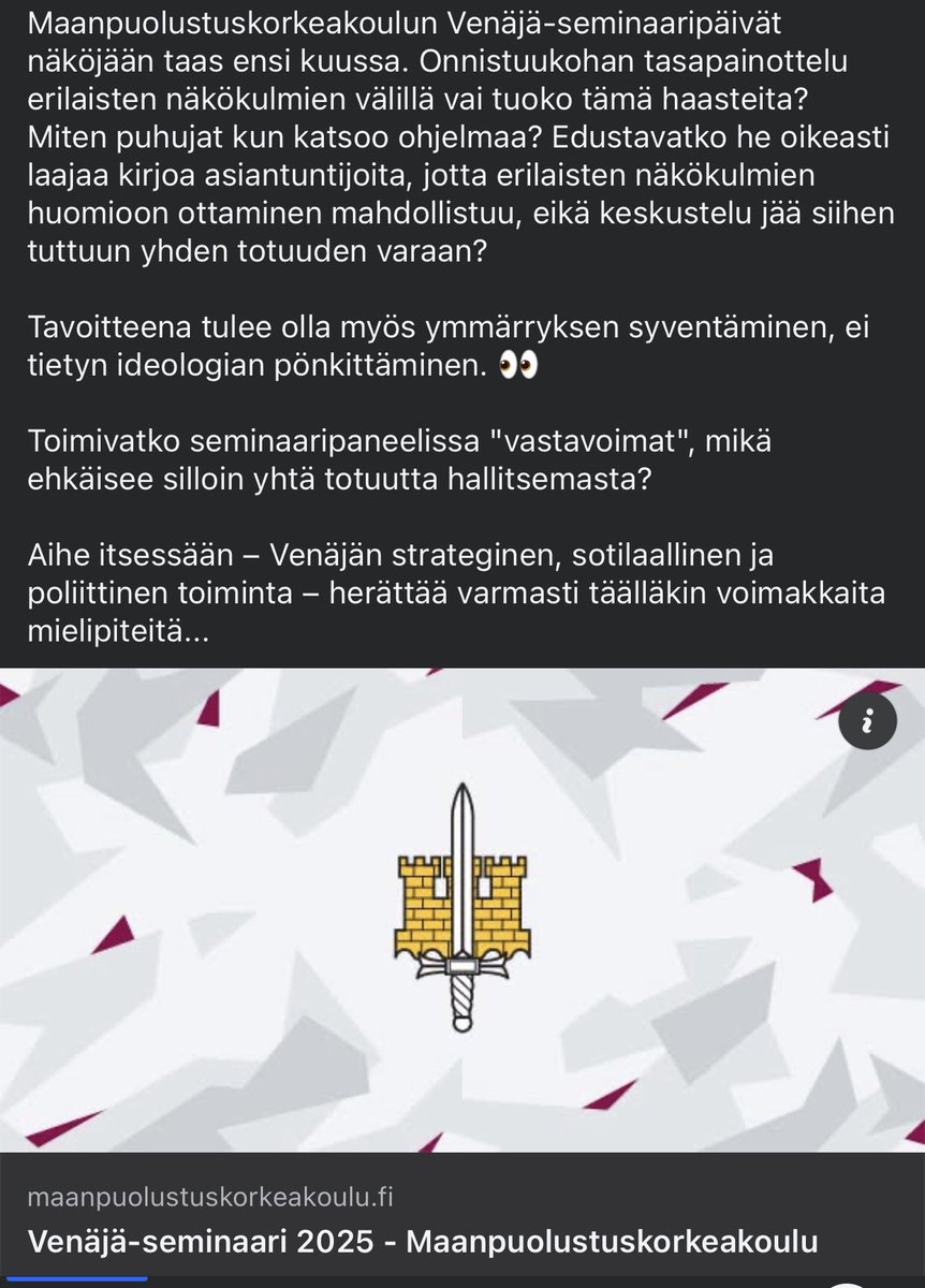 StrandvikS's tweet image. Täältä pääsee tutustuu: maanpuolustuskorkeakoulu.fi/venaja-seminaa…