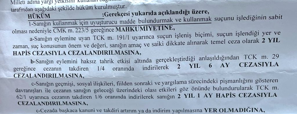 İstinaf aşamasında tarafıma takip edilmesi için gelen dosyada verilen karara bakın, Uyuşturucu Madde Kullanma Suçunda haksız tahrik İNDİRİMİ uygulanarak ceza 6 ay ARTIRILMIŞ :) Mahkemelerimizin durumunu özetleyen bir karar. Güler misin ağlar mısın..
