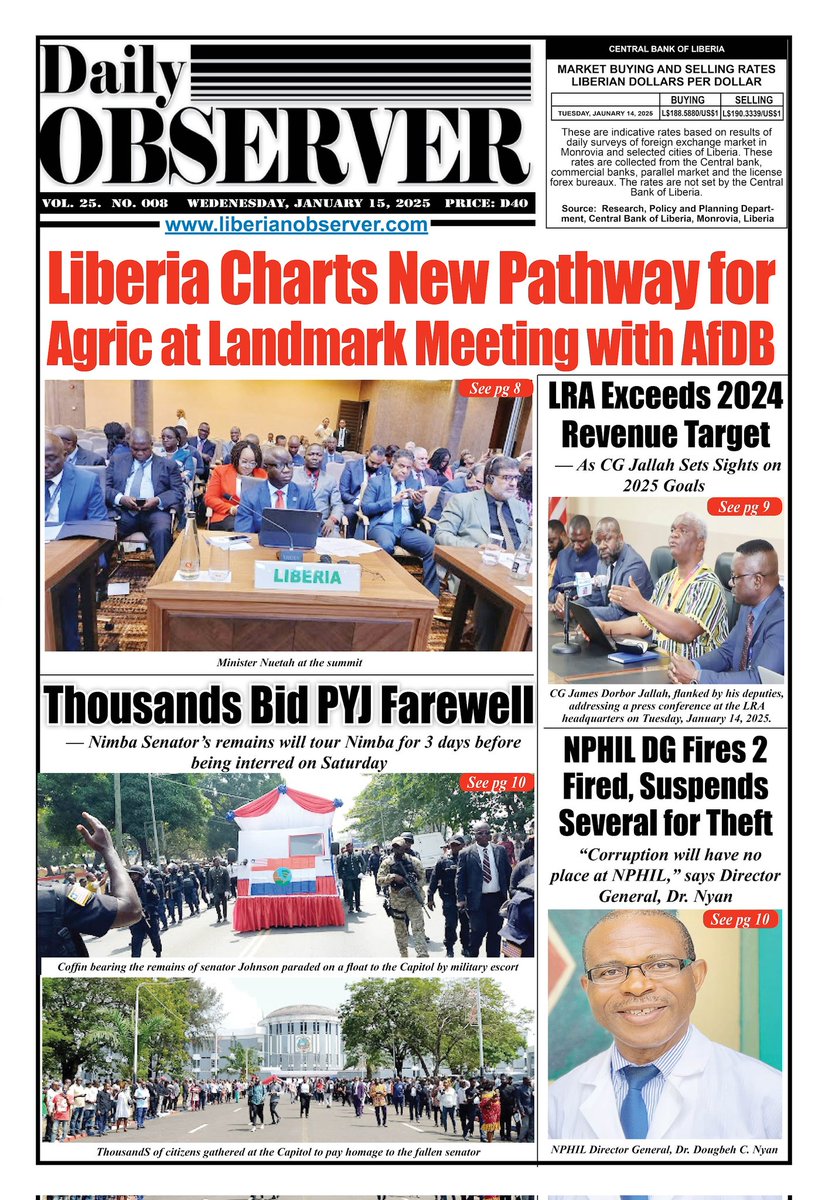 Liberianobserver.com (@libobserver) on Twitter photo #LiberiaHeadlines January 15, 2025 π±π· <a href="/liberia_revenue/">Liberia Revenue Authority</a> #Agriculture #FreePress #LiberiaHeadlines January 15, 2025 π±π· <a href="/liberia_revenue/">Liberia Revenue Authority</a> #Agriculture #FreePress