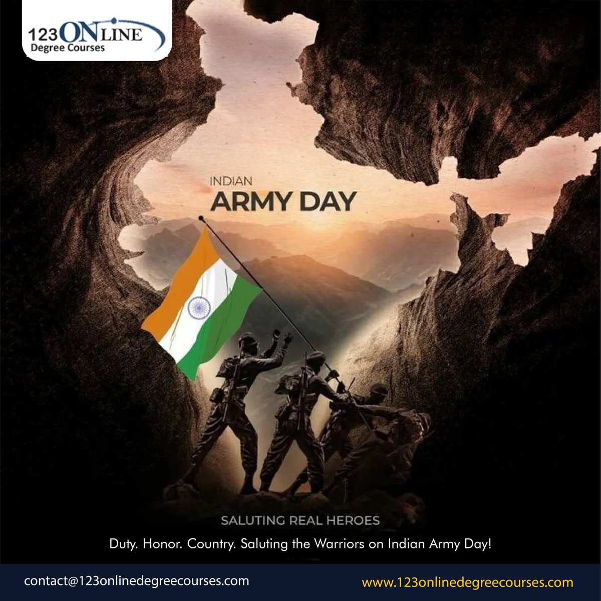 123_odc's tweet photo. Celebrating the Courage that Keeps India Strong – Happy Indian Army Day.
#123onlinedegreecourses #ArmyDay #indiansoldiers #armylovers https://t.co/RcO3uDJ2Rl