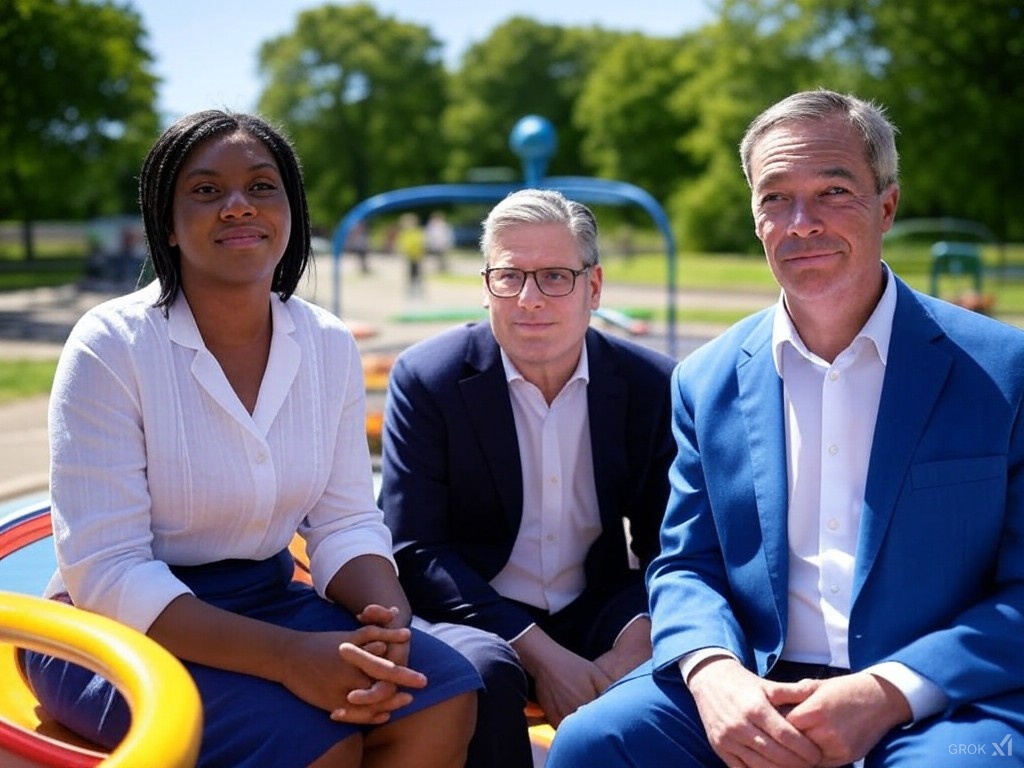 Swiss4Bullet's tweet photo. @ElectionMapsUK @Moreincommon_ British pollsters agree that putting Farage, Badenoch and Starmer onto a rapidy accelerating roundabout and recording who flies off last is a much better way to decide who's 1pt ahead in the polls. https://t.co/ovL4c9QJS3
