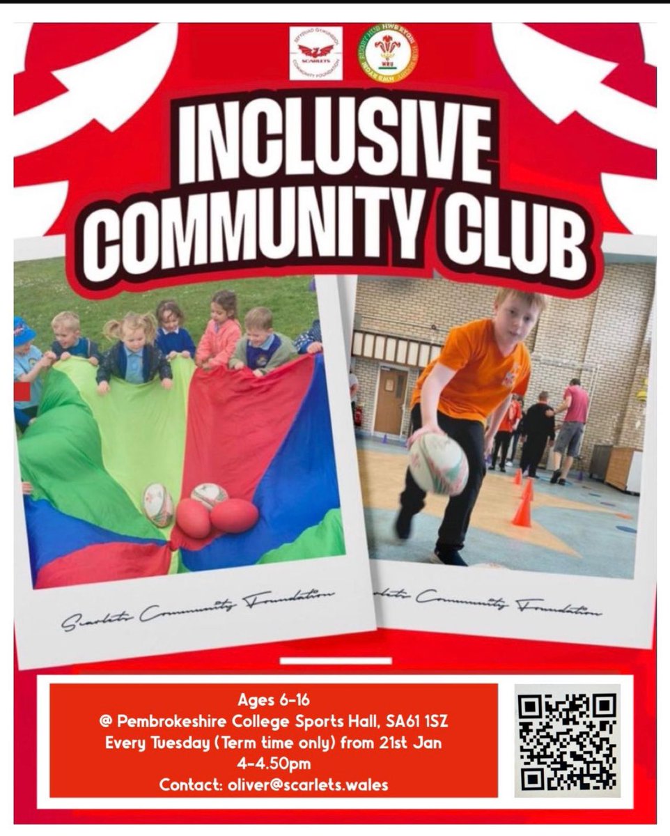 Scarlets Community Foundation (@cymunedscarlets) on Twitter photo ๐จ ICC Pembrokeshire๐จ
Starting next week
Pembrokeshire College sports hall, 4-4.50pm๐๐ป
ICCs are a safe space for participants with disabilities and their friends/siblings to enjoy rugby, make friends and develop sporting skills. ๐๐
More info contact-oliver@scarlets.wales ๐จ ICC Pembrokeshire๐จ
Starting next week
Pembrokeshire College sports hall, 4-4.50pm๐๐ป
ICCs are a safe space for participants with disabilities and their friends/siblings to enjoy rugby, make friends and develop sporting skills. ๐๐
More info contact-oliver@scarlets.wales