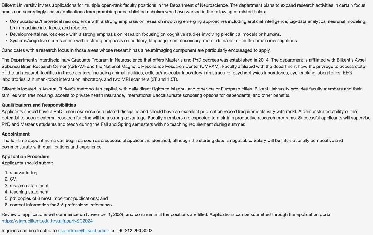 Join our team at Bilkent Neuroscience! We're looking for colleagues for multiple open-rank positions in the Department of Neuroscience at Bilkent. Please spread the ad! Here is the application link: stars.bilkent.edu.tr/staffapp/NSC20…