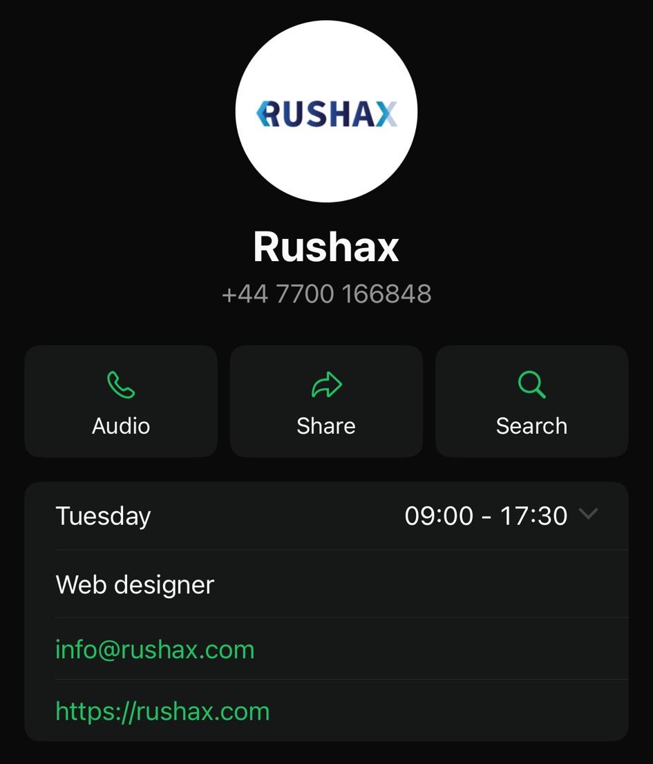 Did you know Rushax is available on WhatsApp? 

Got questions? Need support? Chat with us anytime at +44 7700 166848. We're here to help! 💬✨

#Rushax #WhatsAppSupport #CustomerService