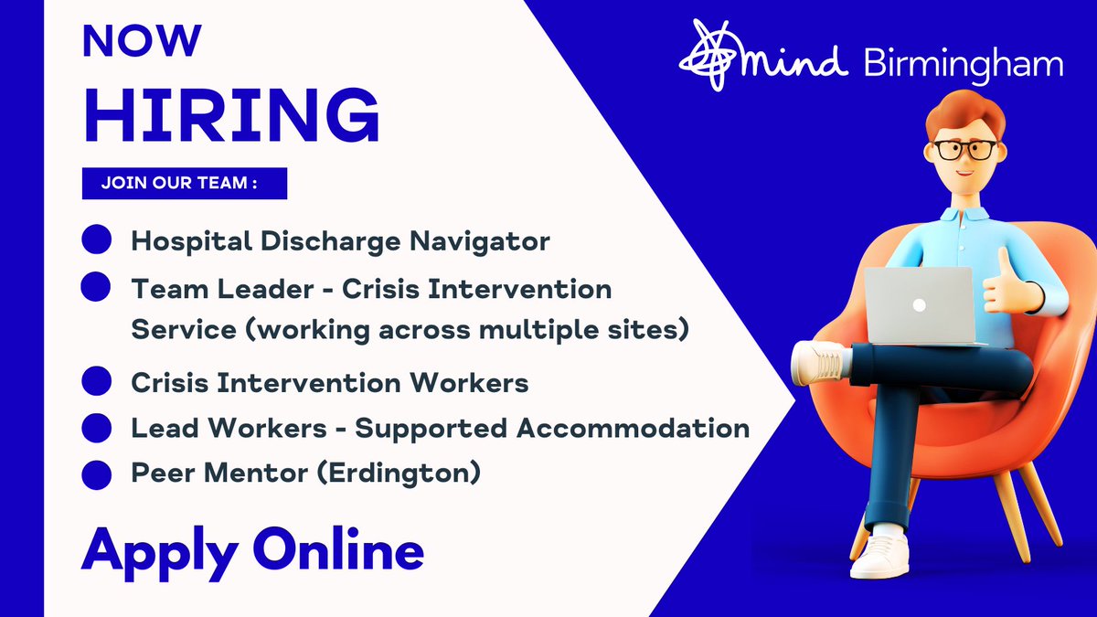 Looking for a new career in mental health? 

We have a range of exciting new roles this January, offering you the chance to make a real difference in people's lives. 

To apply online &amp; find more details, visit our website today
👉 bit.ly/3Bkfdat

#Birminghamjobs
