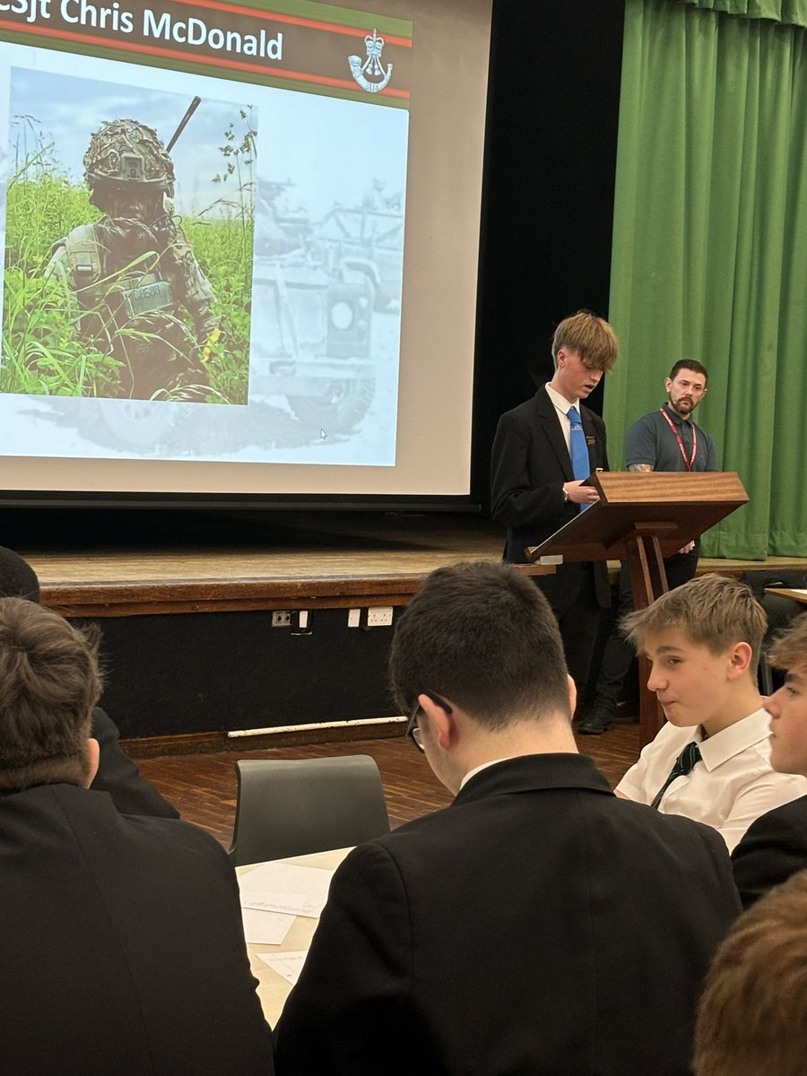 Colour Sergeant Chris McDonald talking to our fab students about his journey in the military. A riveting talk. <a href="/StBirinusSchool/">St Birinus School</a>
