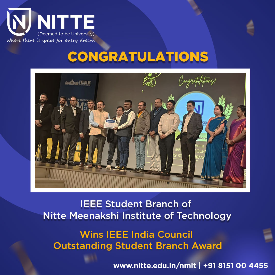 NMITBangalore's tweet photo. We are happy to announce that the IEEE Student Branch of Nitte Meenakshi Institute of Technology (NMIT), Bengaluru, has been honored with the prestigious "IEEE India Council Outstanding Student Branch Award"!
#IEEE #NMIT #nitte #NitteUniversity #Success #IEEEStudentBranch https://t.co/N3OCovkPDL