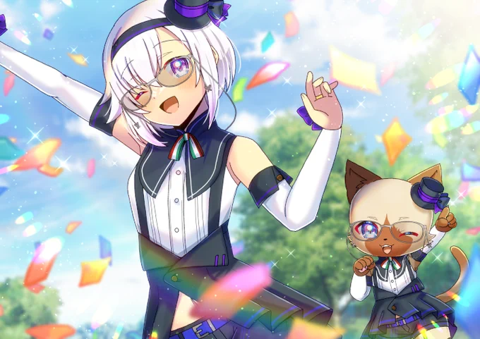 Vtuberのカルロ ピノさんとモンハンのアイルーを描かせて頂きました!リクエスト有難うございます #Skeb募集中 #ピノの自由帳 #カルロピノ 