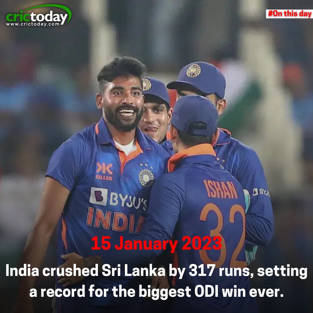 crictoday's tweet photo. 🔥 India demolished Sri Lanka by 317 runs, recording the biggest ODI win ever! Kohli and Gill's stunning 282-run partnership powered India to 390, while Sri Lanka crumbled for just 73. 🏏👏
#OnThisDay #IndianCricket #RecordWin #ViratKohli #ShubmanGill #CricketLegends https://t.co/VVZMM2G1UR
