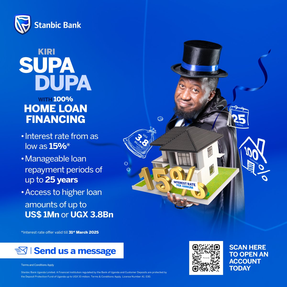 stanbicug's tweet photo. Your dream home is one step away with 100% financing
Access loans of up to UGX 3.8Bn or USD 1Mn and get started.

Kiri #SupaDupa with our #HomeLoan offering.