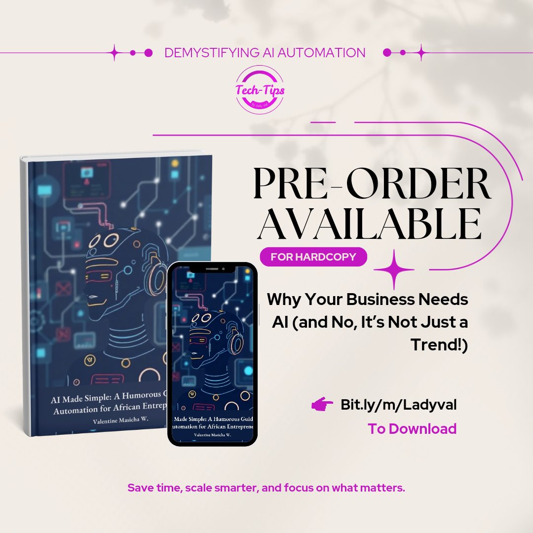 Taking the first leap makes the next one less scary.

My new book, AI Made Simple, breaks down AI for African businesses—no Silicon Valley jargon.

📖 Hardcopy: selar.co/u7d6sh
📱 Softcopy: selar.co/7687l1

#AIinAfrica #TechMadeSimple