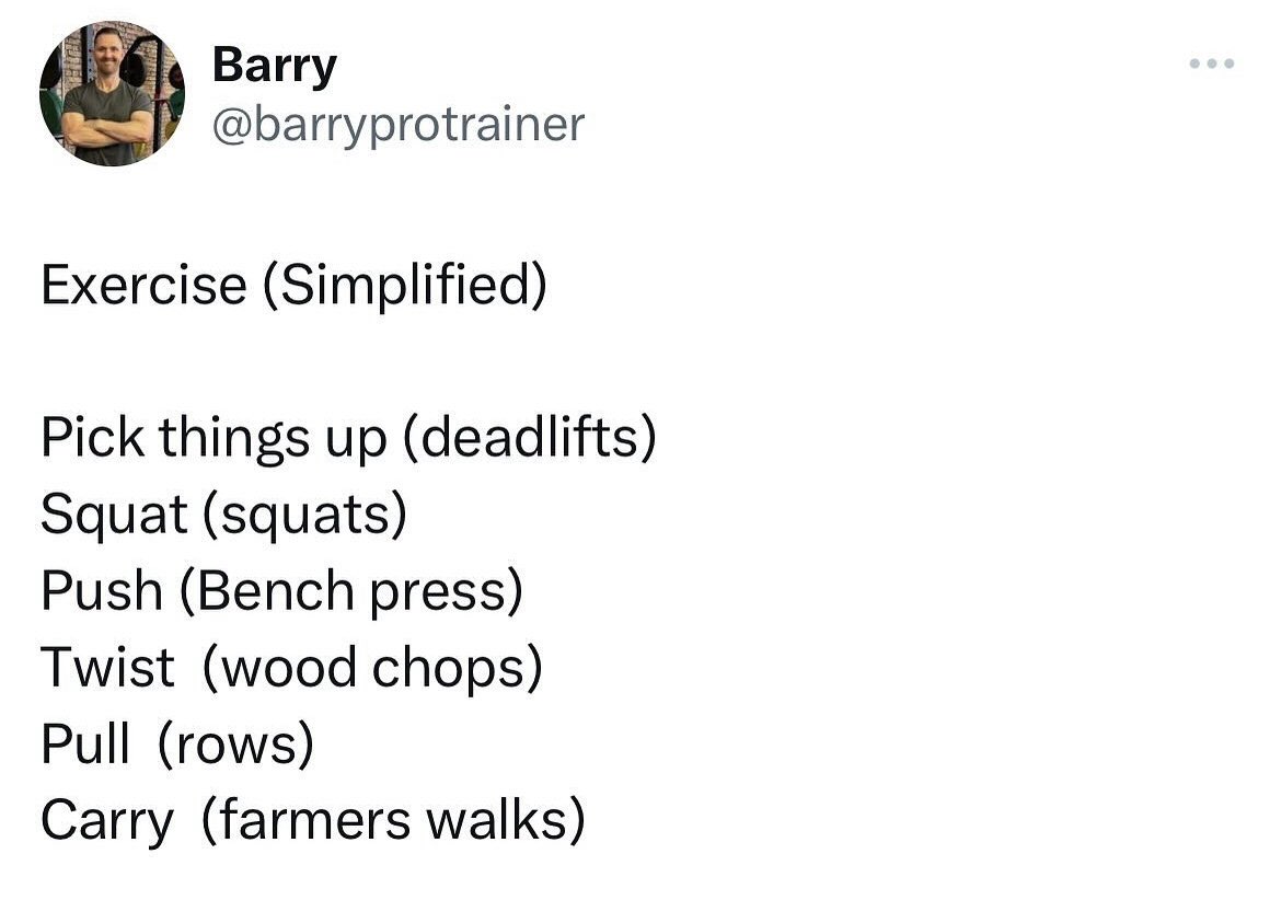 barryprotrainer's tweet photo. The fitness industry + social media = A confusing place at times.
People have a tendency to want to overcomplicate things, when there is no need.
Keep it SIMPLE and be CONSISTENT 💪🏻.
#workout #exercise #gym #fit #fitness #strenghtraining #weightlifting #pumpingiron #exercise https://t.co/5PMZBBzHgR