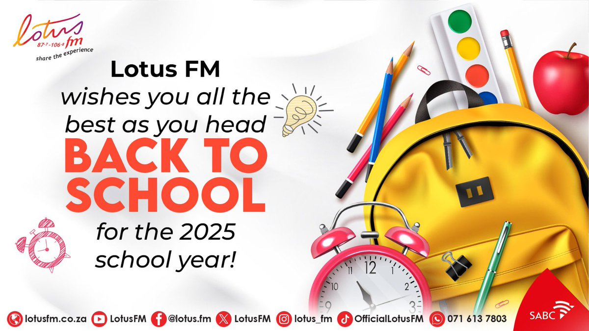 Lotusfm's tweet image. Wishing all our learners heading back to school today for the 2025 Academic Year everything of the best! 🍀🎒📚🚌🏫

Stay focused &amp;amp; let’s work towards a successful future with endless opportunities. ✍🏼🤓

#LotusFM #ShareTheExperience #BackToSchool2024