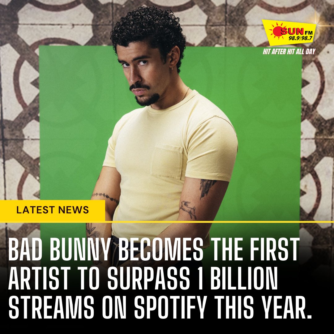 sunfmlk's tweet photo. Bad Bunny has officially become the first artist to surpass 1 BILLION streams on Spotify in 2025! This milestone solidifies his reign as one of the biggest global superstars.
#BadBunny #SpotifyBillionaire #StreamingKing #LatinMusic #RecordBreaker #MusicMilestone #UnVeranoSinTi https://t.co/JD9YVjyars