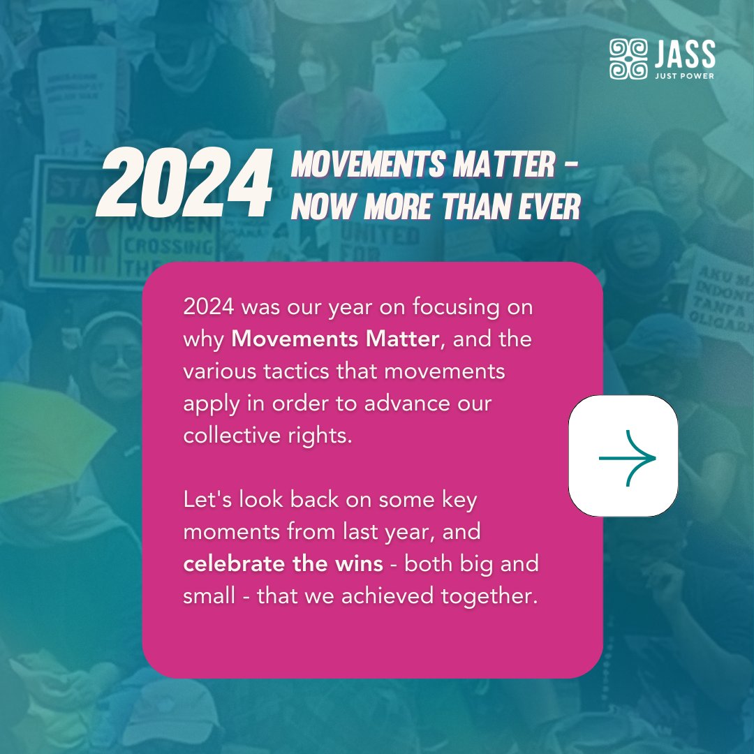 JASSSEA's tweet photo. 2024 was our year on focusing on why #MovementsMatter, and the various tactics that movements apply in order to advance our collective rights. Let's reflect 💭 on some key moments from last year, and celebrate the victories - both big and small - that we've achieved together. ⬇️ https://t.co/zn4Jxq9A0V