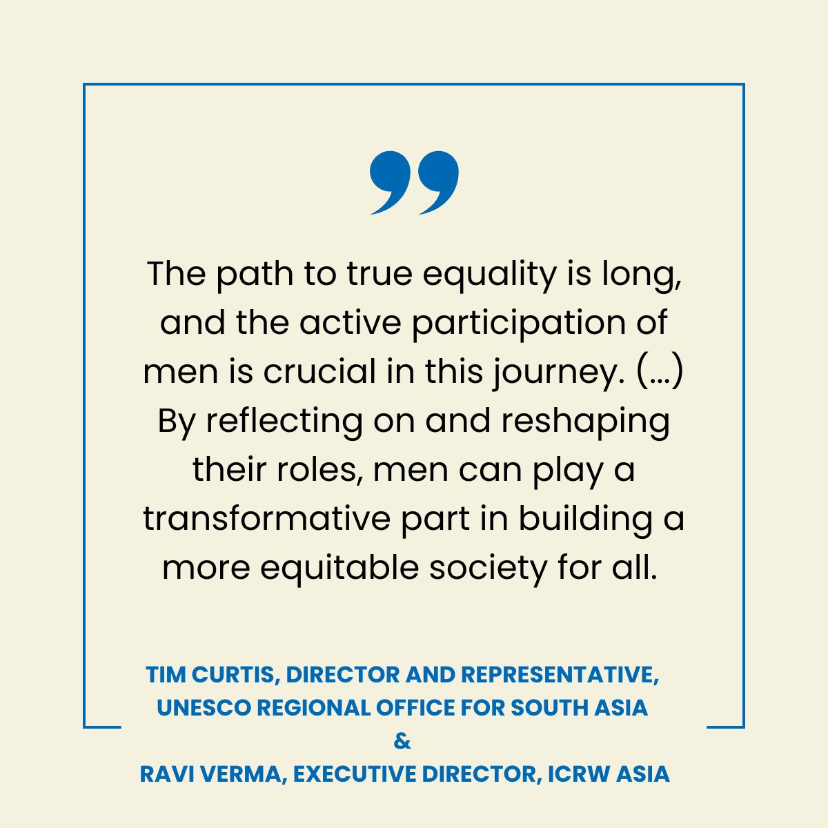 UNESCO South Asia 🏛 #Education #Sciences #Culture (@unescoindia) on Twitter photo In their op-ed, Tim Curtis, Director, UNESCO South Asia & Ravi Verma, Executive Dircetor, ICRW Asia, highlight how men & boys can challenge traditional gender norms and foster inclusion.
Read here: thehindu.com/opinion/op-ed/…
<a href="/ICRW/">International Center for Research on Women</a> <a href="/ICRWAsia/">ICRW Asia</a> <a href="/UNinIndia/">United Nations in India</a> <a href="/UNESCO/">UNESCO 🏛️ #Education #Sciences #Culture 🇺🇳</a>
#GenderEquality In their op-ed, Tim Curtis, Director, UNESCO South Asia & Ravi Verma, Executive Dircetor, ICRW Asia, highlight how men & boys can challenge traditional gender norms and foster inclusion.
Read here: thehindu.com/opinion/op-ed/…
<a href="/ICRW/">International Center for Research on Women</a> <a href="/ICRWAsia/">ICRW Asia</a> <a href="/UNinIndia/">United Nations in India</a> <a href="/UNESCO/">UNESCO 🏛️ #Education #Sciences #Culture 🇺🇳</a>
#GenderEquality