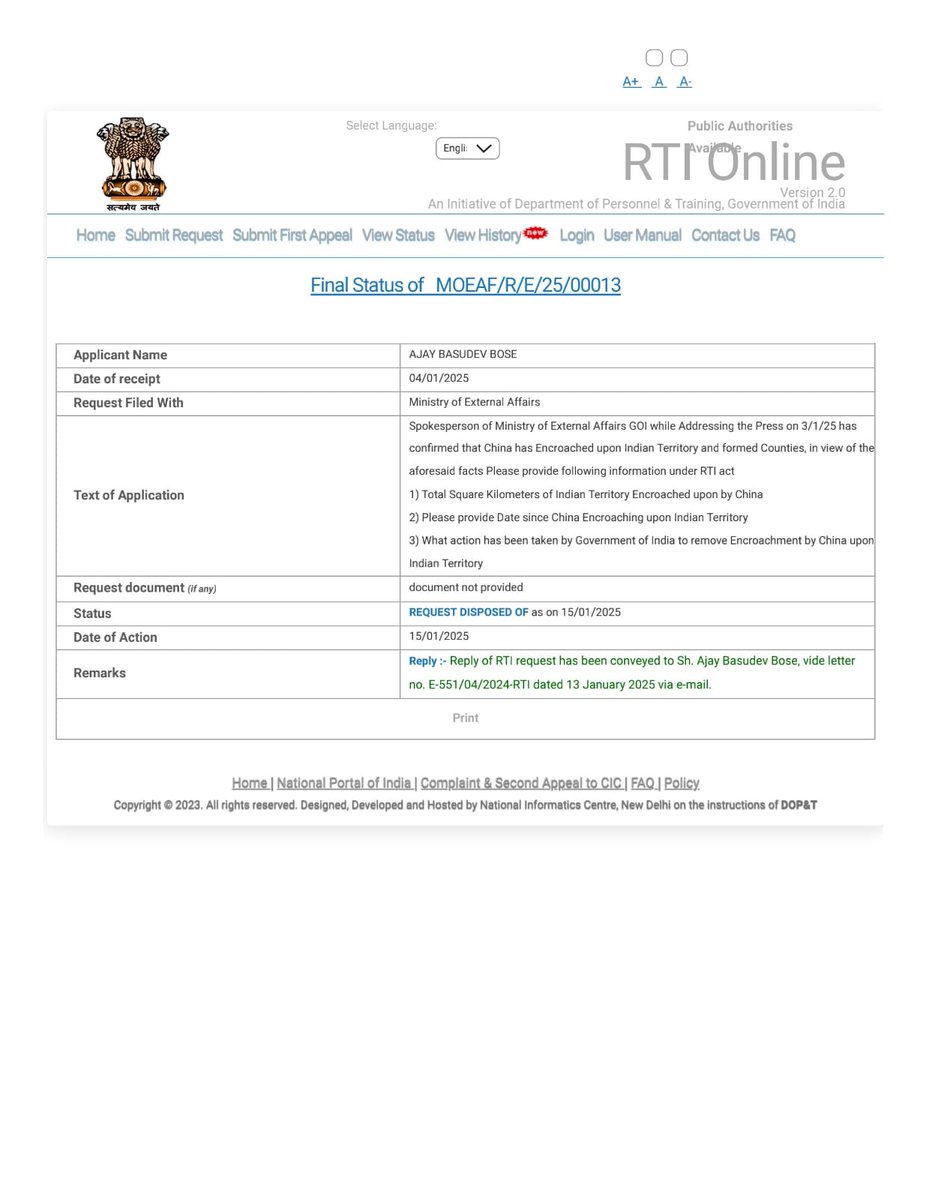 AjayBos93388306's tweet image. I had filed RTI with Ministry of External Affairs GOI seeking information on Chinese Occupation on Indian Territories 
A Shocking reply received states that " Indian Territory under Occupation of China in Union Territory of Ladakh is Approximately 38,000 Sq Kms
@narendramodi