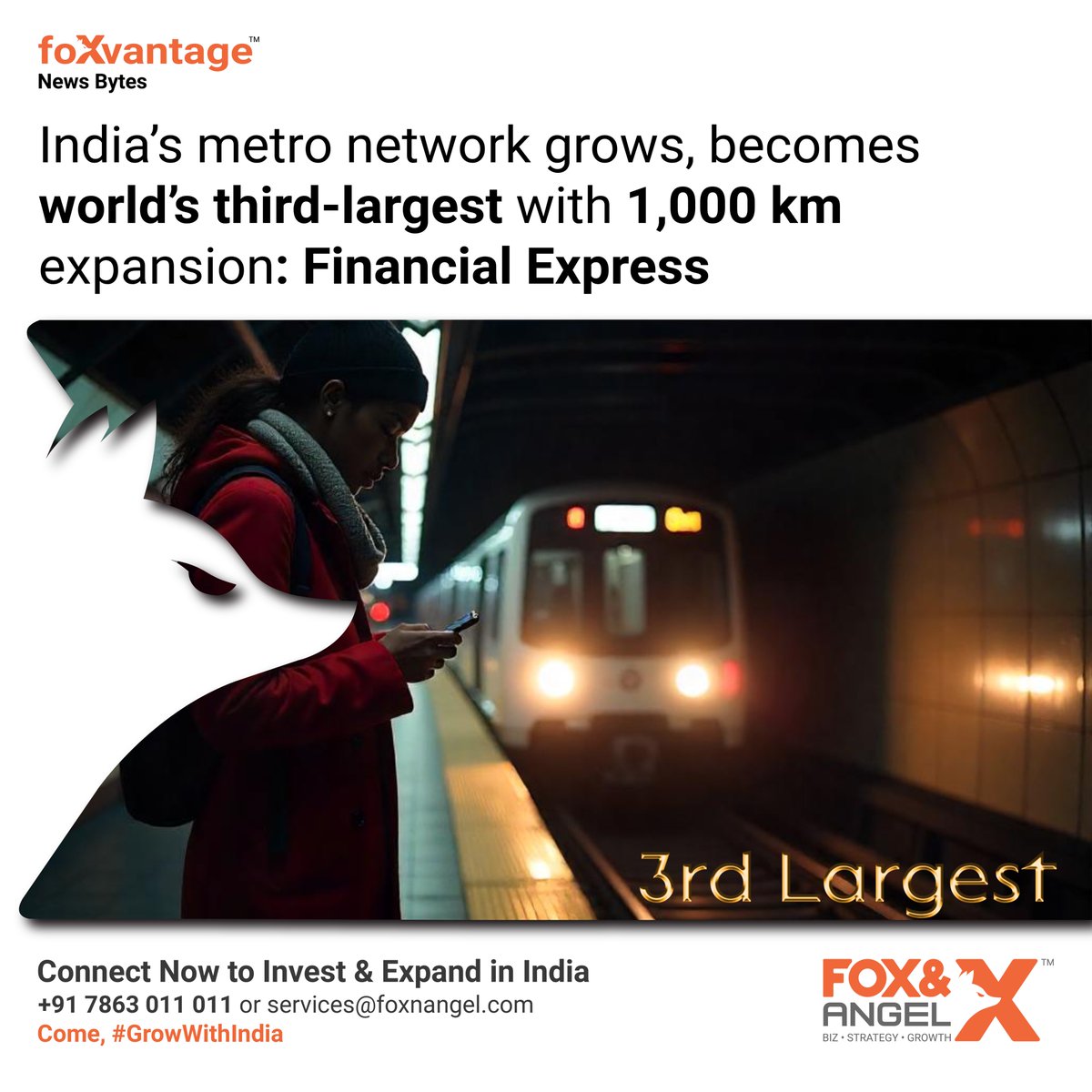 foxnangel's tweet photo. India’s metro network grows, becomes world’s third-largest with 1,000 km expansion: Financial Express
Connect Now to Invest & Expand in India
.
Visit - https://t.co/gOVXbsBubH
.
#Metro #MetroTrack #Infrastructure #DelhiMetro #SmartCities #UrbanMobility #SustainableTravel https://t.co/lIYs3I8PLE