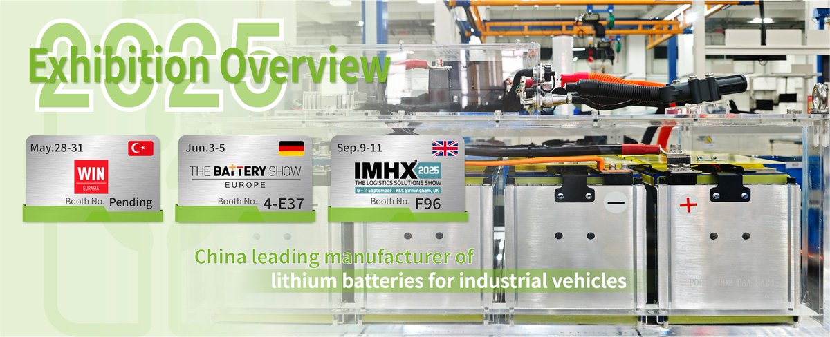 LithiumLtd's tweet image. 🚀 Lithium Storage at Global Exhibitions in 2025! 🌐

Join us at: ❇ Forklift Indonesia ❇ The Battery Show Europe ❇ IMHX ❇ WIN EURASIA

Let’s drive innovation! 🔋

#LithiumStorage #BatteryTechnology #IndustrialVehicles #EMobility #Innovation #Sustainability #LithiumBattery