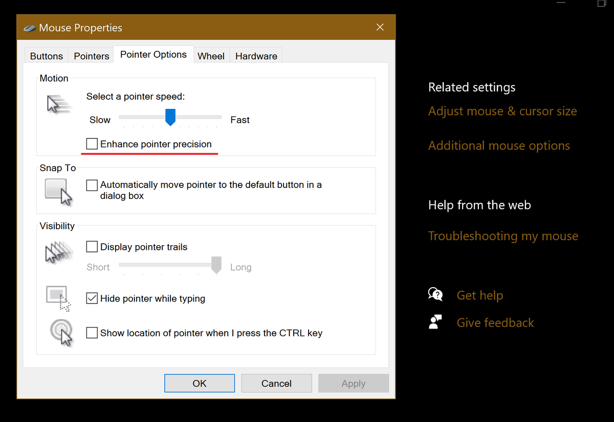 FcoffeeM's tweet image. #MarvelRivals 
You want better Aiming? Do this:
Window Search &amp;gt; Mouse Settings &amp;gt; Additional Mouse Settings &amp;gt; Pointer Options &amp;gt; Enhanced Pointer Precision (Turn this OFF)

So much better for aiming on Rivals, not so much on windows itself.