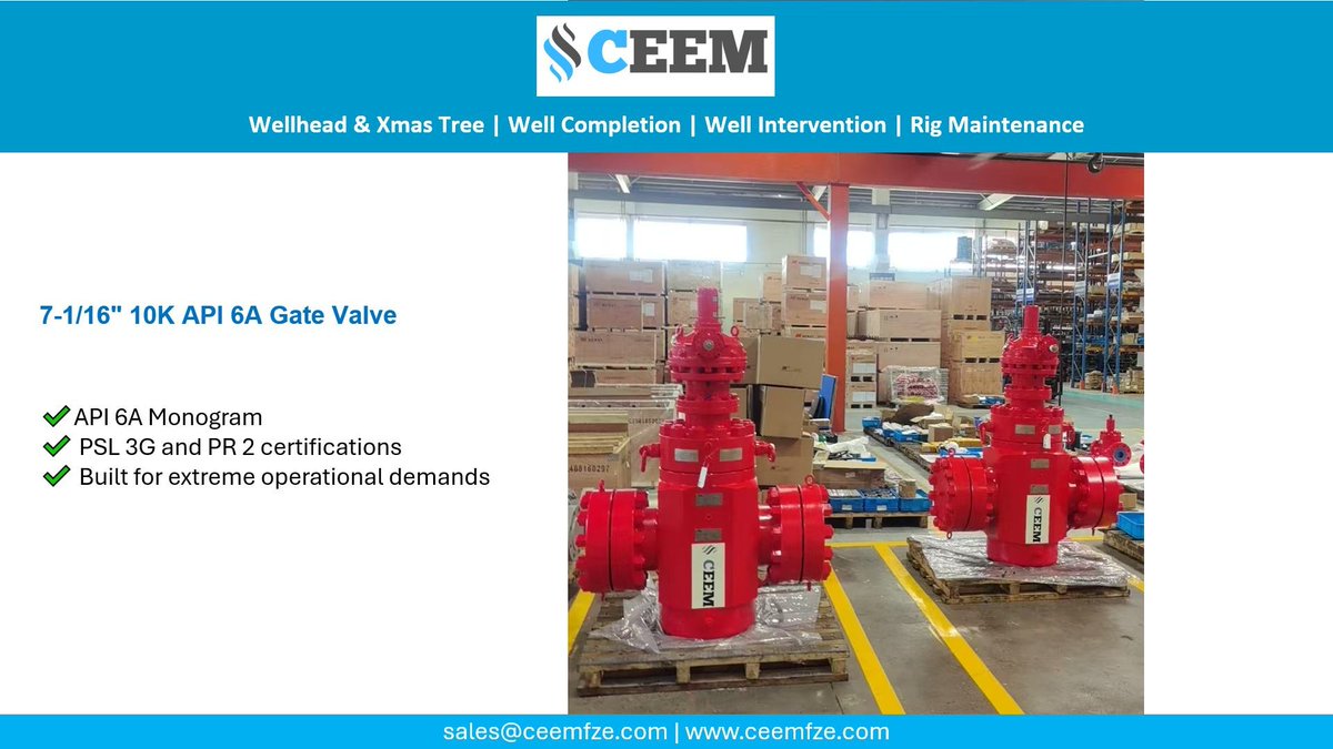 ceem_fze's tweet image. 📷 Proud Milestone Achieved by CEEM FZE! 📷

We are thrilled to announce the successful delivery of a 7-1/16" 10K #API6A #GateValve DD-NL, PSL 3G, PR 2 for a leading #oilandgas operator in the region

#EnergyInnovation #engineering #milestone #project