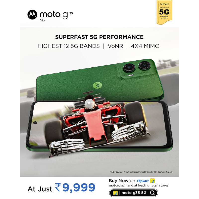 motorolaindia's tweet photo. Incredibly Fast 5G at your fingertips with #MotoG35 5G. Whether you’re on a video call with your friends/family or playing your fav games, it is now all ready to give you smooth experiences!
Buy now at ₹9,999 @Flipkart, https://t.co/azcEfy1Wlo & leading stores.
#ExtraaHai