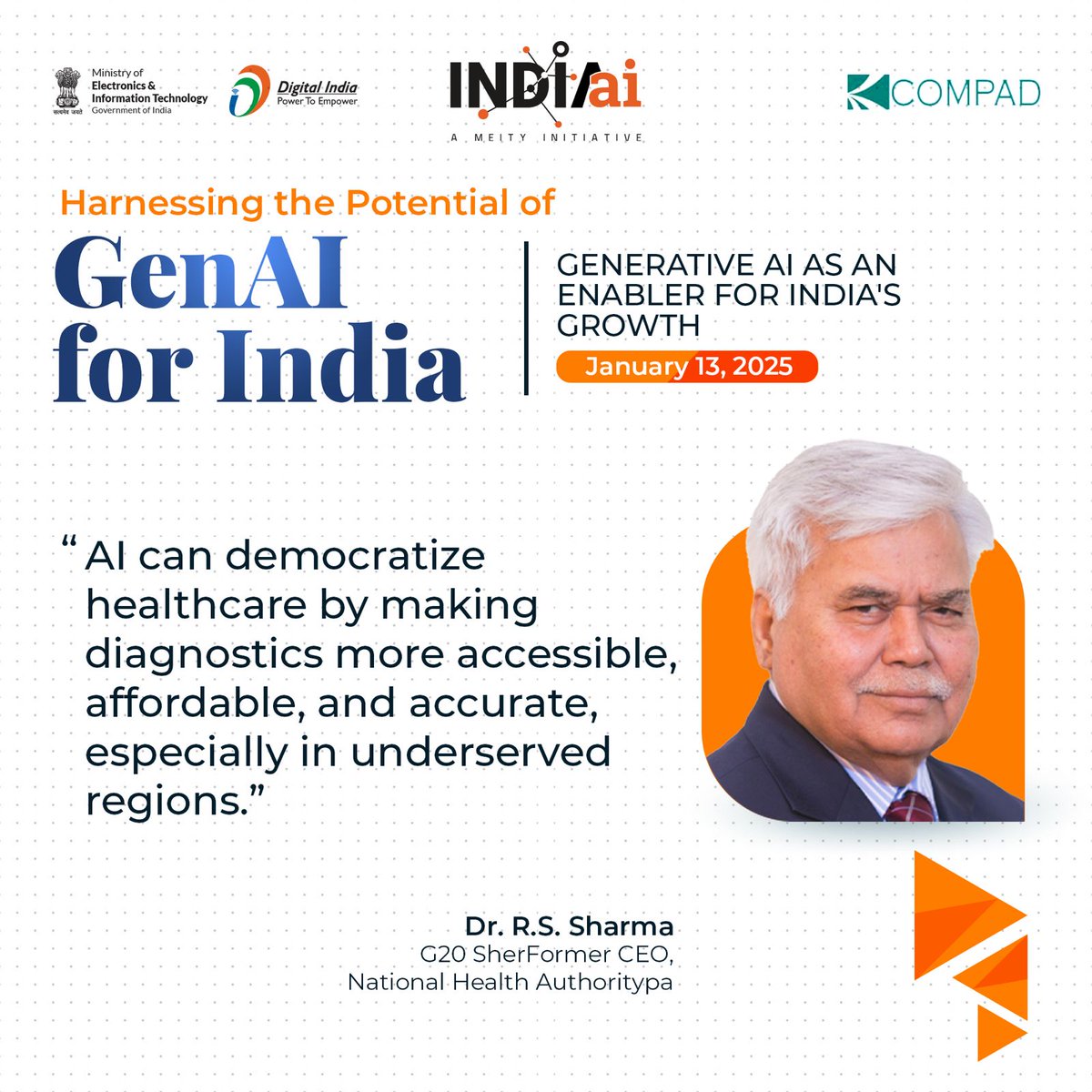 GoI_MeitY's tweet image. 🌟Highlights🌟
“AI can democratize healthcare by making diagnostics more accessible, affordable, and accurate, especially in underserved regions.”~ @rssharma3 
#DigitalIndia #IndiaAI #AIInnovation #FutureOfIndia #COMPAD @OfficialINDIAai