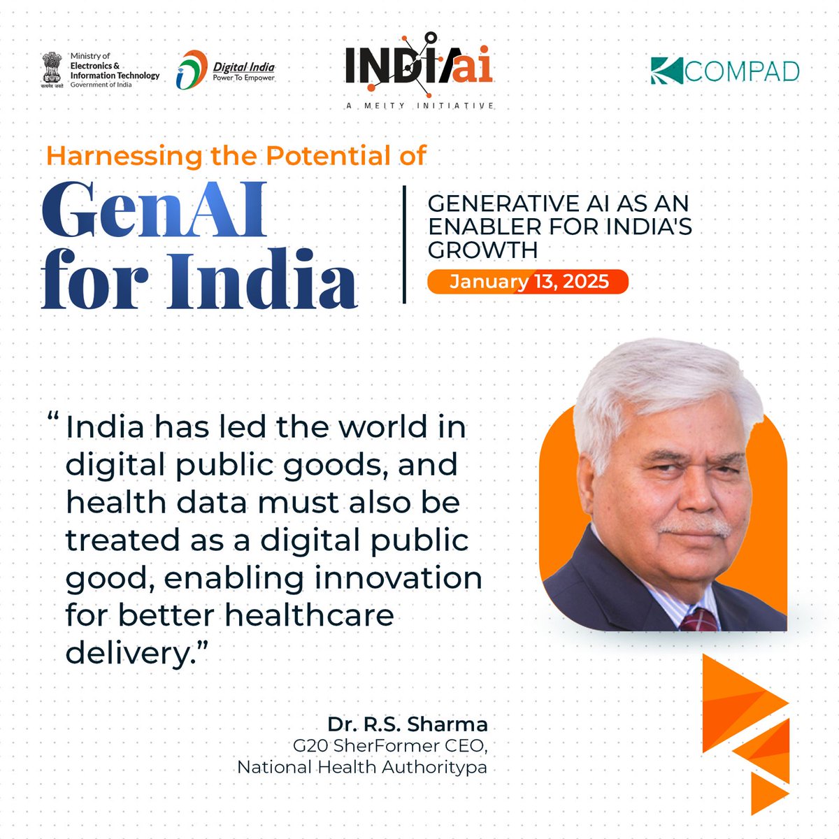 GoI_MeitY's tweet image. 🌟Highlights🌟
“AI can democratize healthcare by making diagnostics more accessible, affordable, and accurate, especially in underserved regions.”~ @rssharma3 
#DigitalIndia #IndiaAI #AIInnovation #FutureOfIndia #COMPAD @OfficialINDIAai