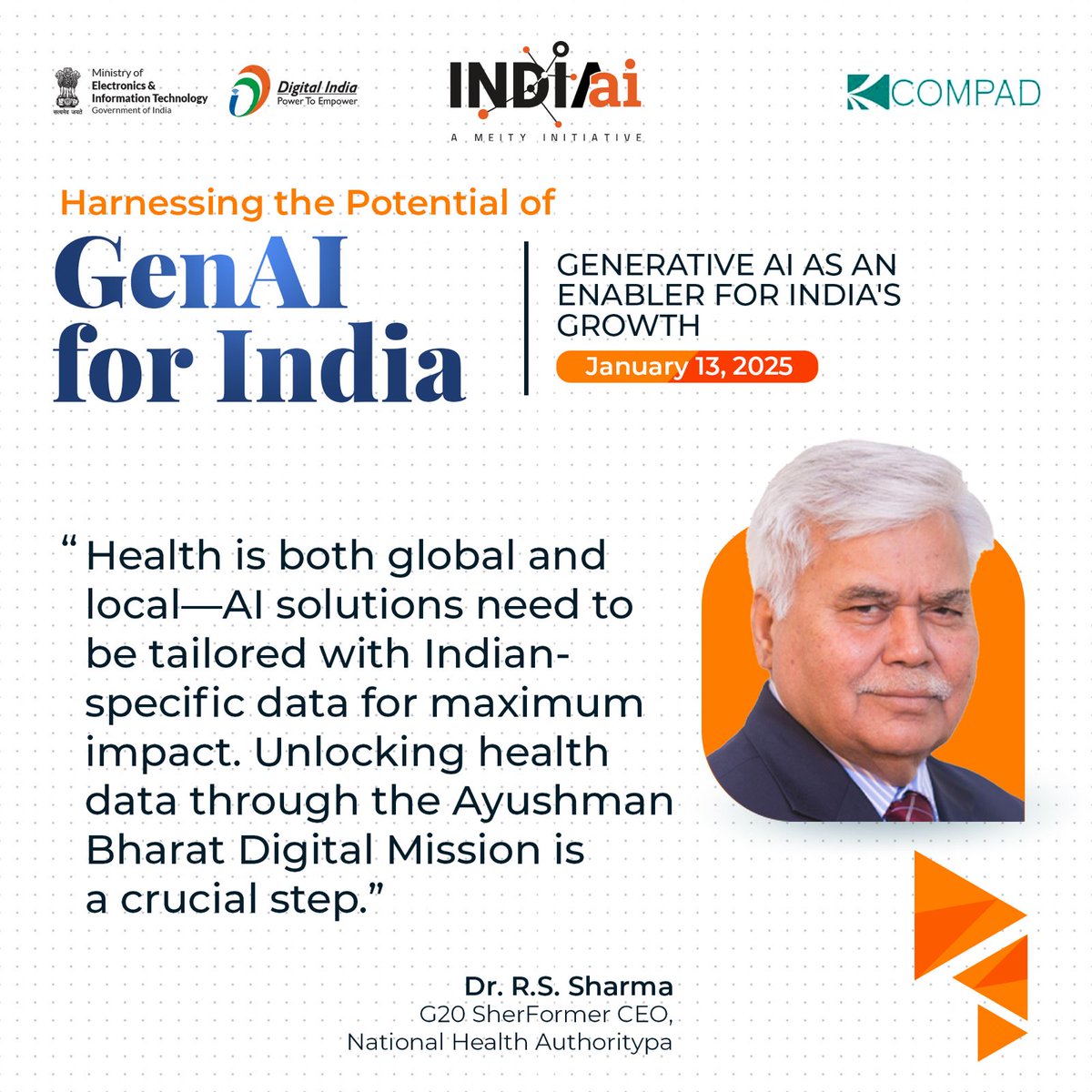 🌟Highlights🌟
“AI can democratize healthcare by making diagnostics more accessible, affordable, and accurate, especially in underserved regions.”~ <a href="/rssharma3/">Dr. RS Sharma</a> 
#DigitalIndia #IndiaAI #AIInnovation #FutureOfIndia #COMPAD <a href="/OfficialINDIAai/">IndiaAI</a>