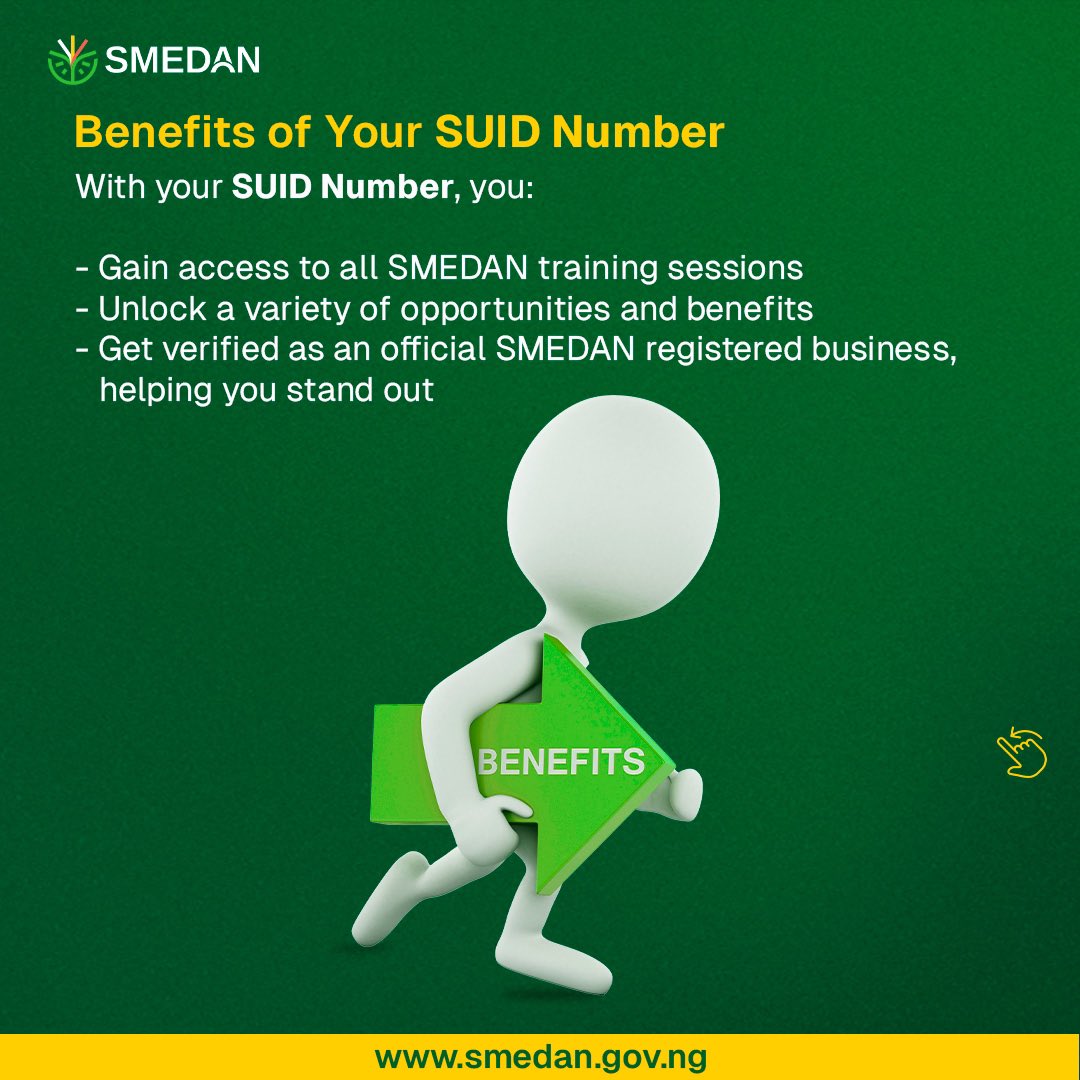 SMEDANGov's tweet photo. When you #StartWithSMEDAN, you position your small business for rapid growth and lasting prosperity.

Click on the link below to get started today: 
https://t.co/3XfR7PpsbN

#GROWNigerian
#HereForProsperity
#StartwithSMEDAN
#SMEDAN https://t.co/SEarbyS981