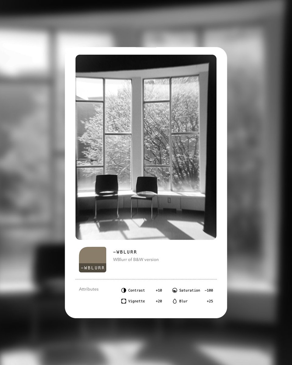 RetricaApp's tweet image. Blurr &amp;amp; Vignette Presets 

Inspired by @tilincuta :
"I love black-and-white photos with blur and vignette effects."

Try '-WBLURR' and explore dreamy presets for perfect textures.

#retrica #presets