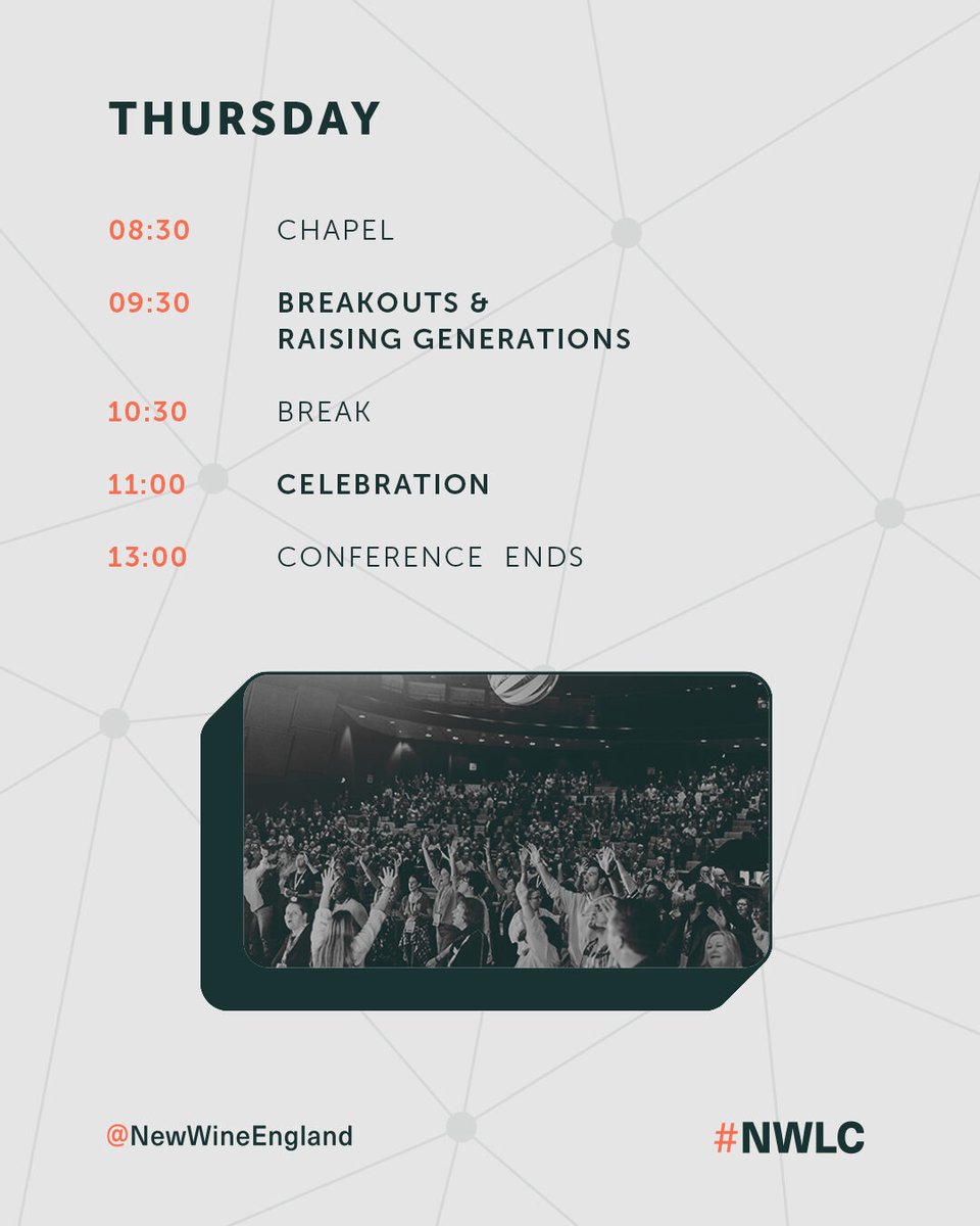 New Wine Leadership Conference is just around the corner (41 Days!) 🤩 🤩 

If you're wondering what time to arrive, when to book a restaurant for dinner, or want to work out when you’ll arrive home? Well, here is the information you need. ⏰ 

#NWLC25