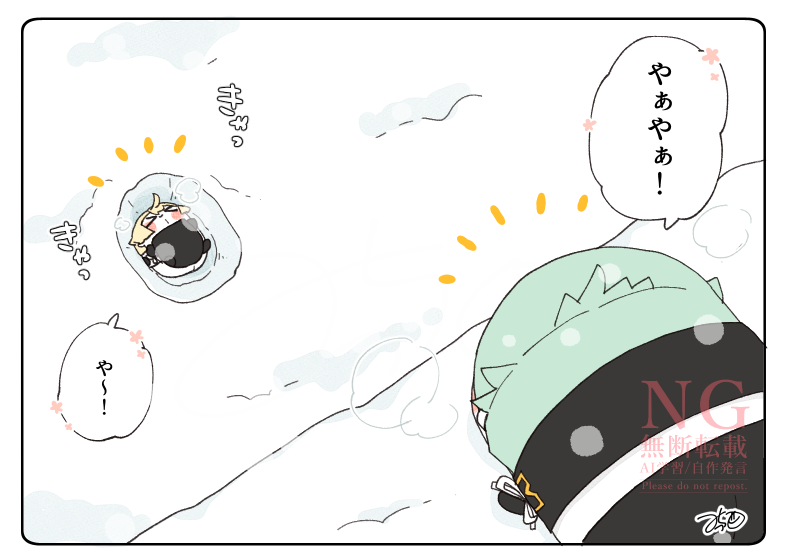 とある本丸のひと休み928「雪2025・源氏もちの本丸」
#とある本丸のひと休み 

雪が積もった次の日の本丸では、源氏の2もちが高いところから雪に飛び込んで遊んでいます!
もちの兄者の沈み方を見ると、結構積もっているみたいです☺️ 