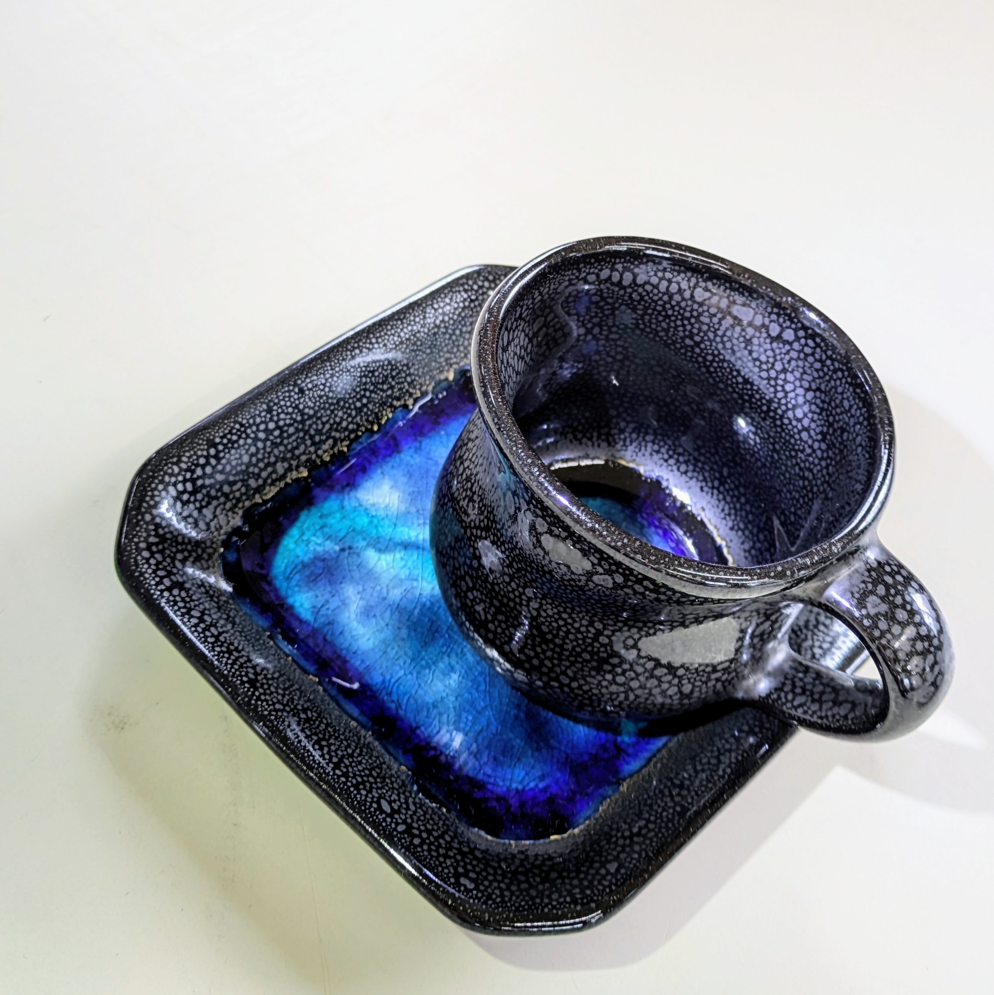 小樽焼き大皿セット青緑のグラデーション