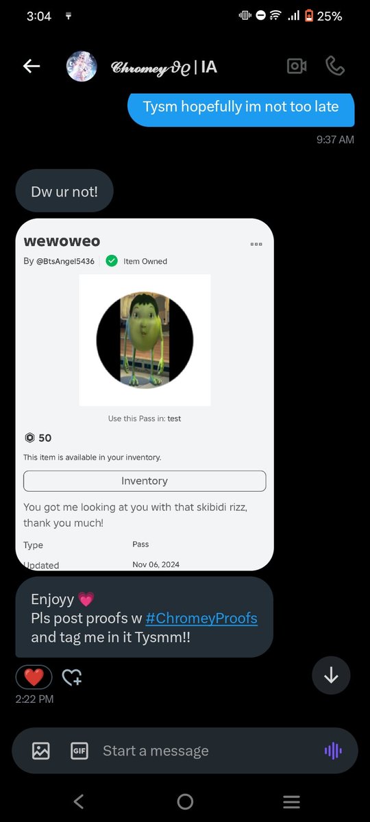 My first win in 2025, Thank you so much for the giveaway! Hosted by <a href="/DomeyPlayz/">𝓒𝓱𝓻𝓸𝓶𝓮𝔂 𝜗𝜚 | IA</a>
——— • Won 50 robux!
#ChromeyProofs