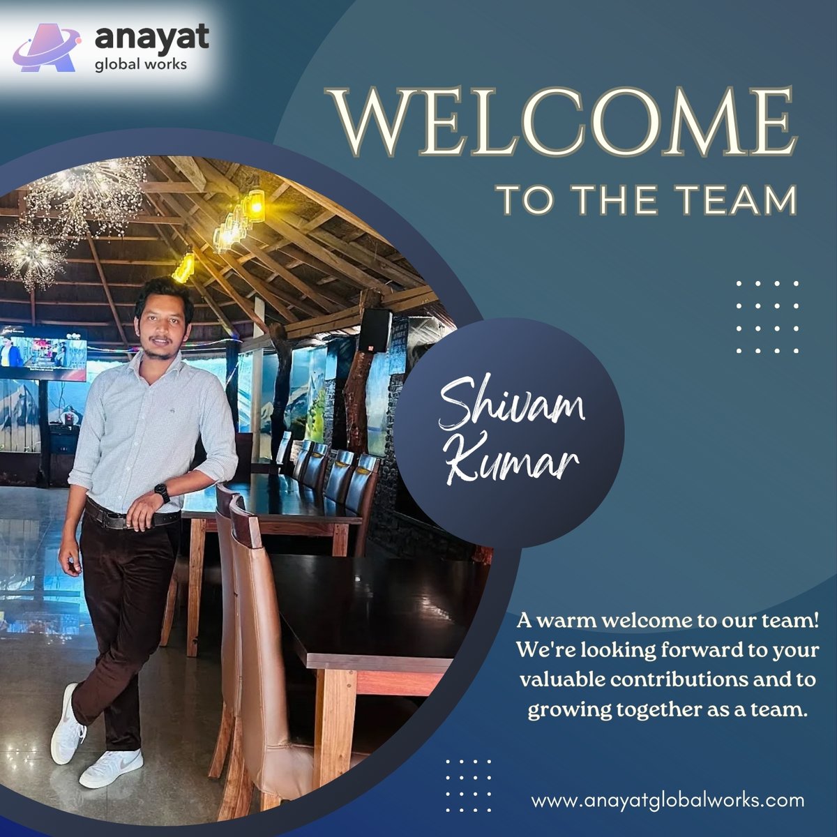 anayatglobal's tweet photo. 🎉A warm welcome to Shivam Kumar! We're thrilled to have you on board and excited to see the impact you'll make. 🎊 Congratulations on joining the @AnayatGlobal Works Private Limited family. 🎉
#WelcomeToTheTeam #WordPress #Developer #GrowingTeam #MeetTheTeam #anayatglobalworks https://t.co/vb5OCf7Bpp