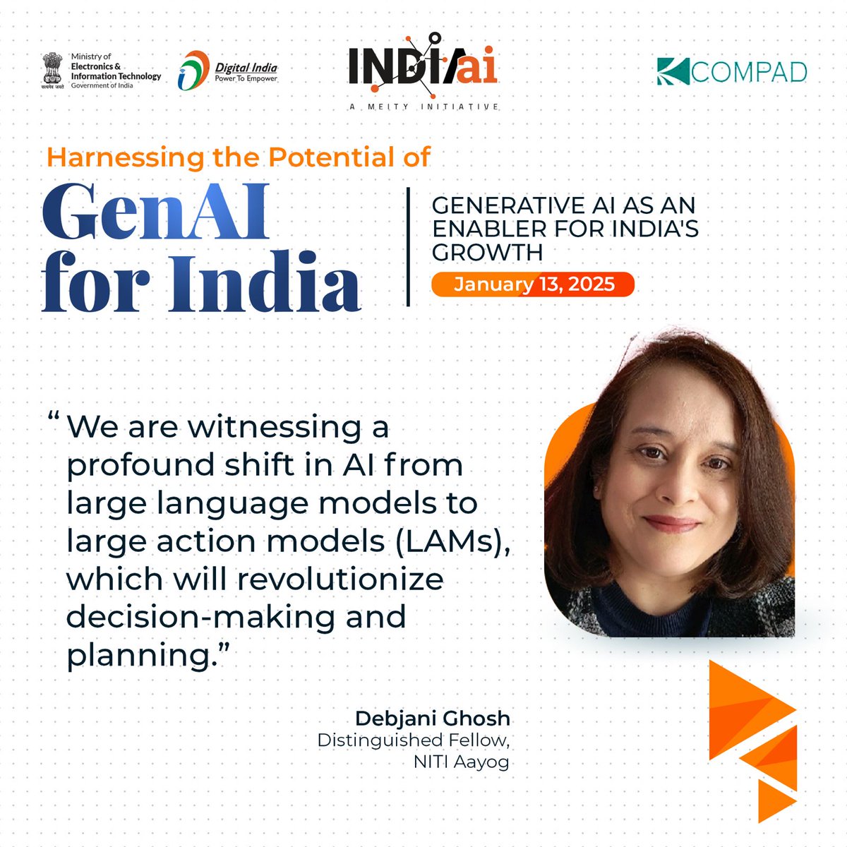 GoI_MeitY's tweet photo. 🌟Highlights🌟
“This is a huge opportunity for India’s startups—AI is shifting from software as a service (SaaS) to service as a software, expanding the market to a multi-trillion-dollar ecosystem.”~ @debjani_ghosh_
#DigitalIndia #IndiaAI #FutureOfIndia #COMPAD @OfficialINDIAai https://t.co/GNFu0ZkGeo