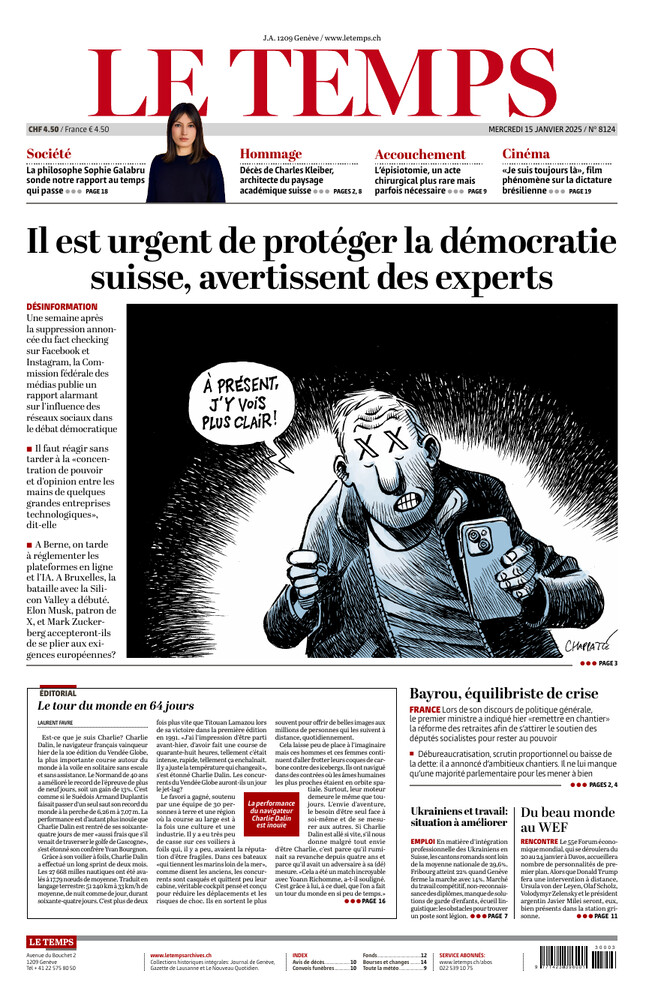 LeTemps's tweet photo. 🗞️ Voici la une du journal «Le Temps» de ce mercredi. https://t.co/EzD5RYWAJM