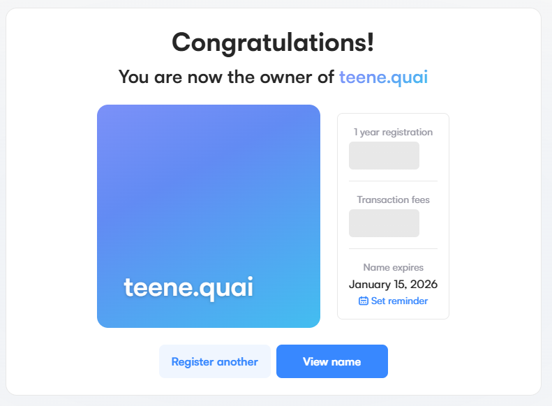 Nareewa667's tweet photo. #QuaiGoldenAge  $QUAI
@BanditWuttasuk
@kantipputiya
@vichudalanwadee

Wallet Address
0x00013617622BB2F7b6FE9e7D18637f299d68cd82

1️⃣QNS
https://t.co/R975QNbsJw

2️⃣ Swap on IcecreamSwap
https://t.co/4zU86gAdDv https://t.co/gwtEhrVZrs