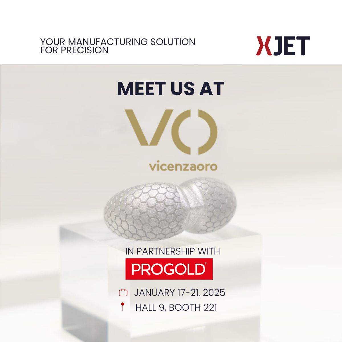 XJet_3d's tweet image. See you at @xVicenzaOro 2025! Our #Precision additive manufacturing solutions will be present at @ProgoldSpA booth 221 at Hall 9.
Join us where innovation meets luxury manufacturing!
#Vicenzaoro2025 #XJet3D #PROGOLD #Metal3DPrinting #3DPrinting #AdditiveManufacturing