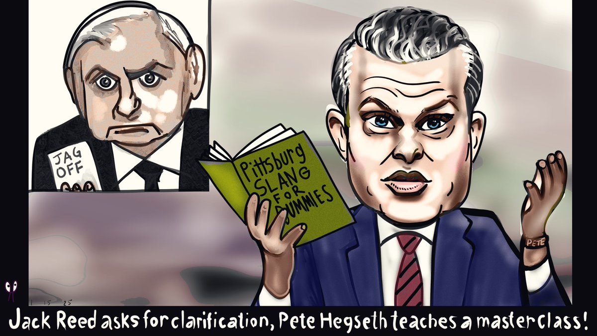 mariagrasmick's tweet photo. Pete Hegseth Political Cartoon Senator Jack Reed Jagoff Pittsburgh slang confirmation hearing
#Petehegseth #politicalcartoon #senator #jackreed #senatorjackreed #jagoff #pittsburgh #slang #confirmationhearing
https://t.co/PAQYFSkx3y
https://t.co/pl1iGLSR11
nft #NFT https://t.co/v5RvVOIeCG