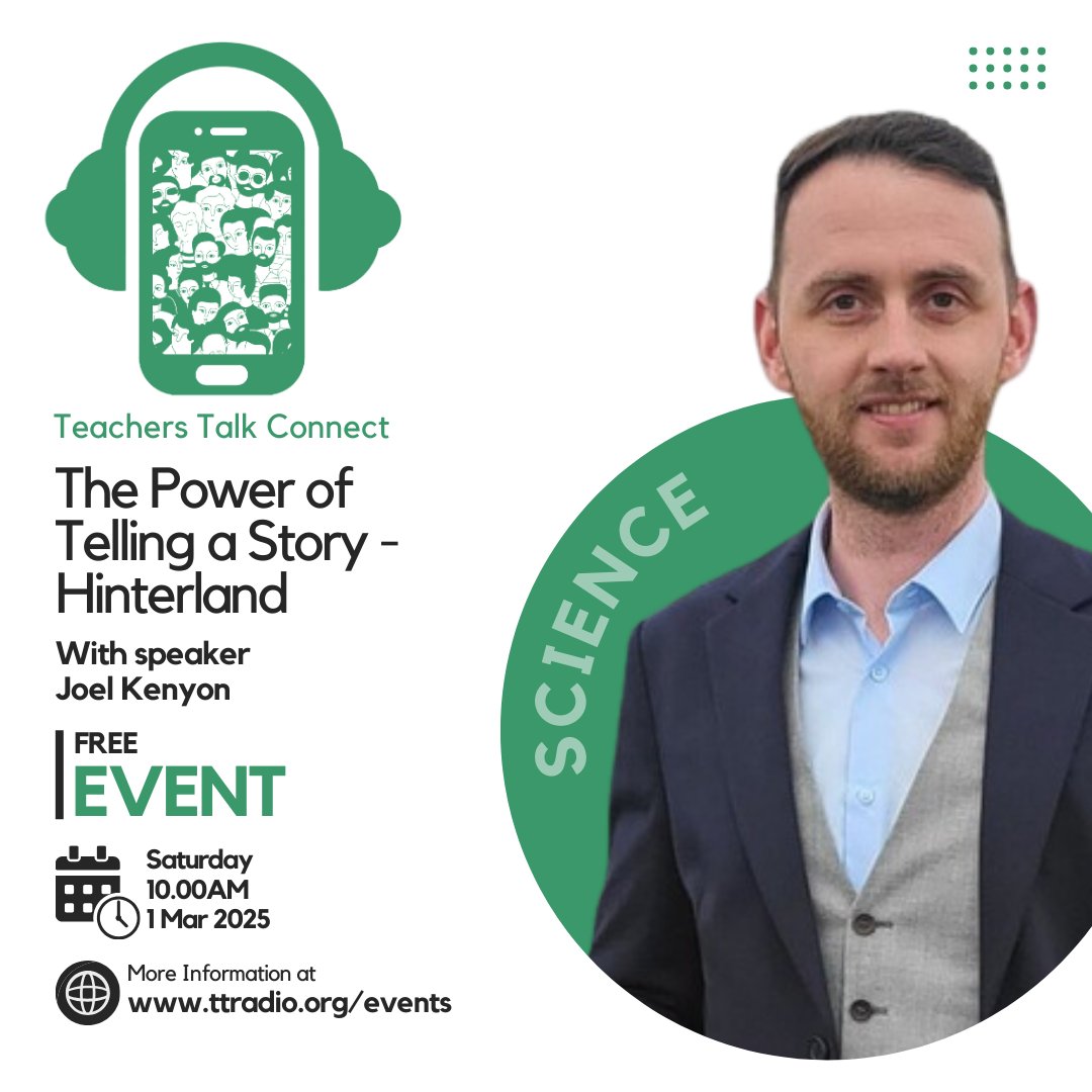 ** Announcing ** Joel Kenyon will be in Manchester on 1st March speaking in the Science strand - "The Power of Telling a Story - Hinterland", make sure you grab your free ticket for this jam packed event here: ttradio.org/teachers-talk-… <a href="/DrDavidBoyce/">Dr David Boyce</a>