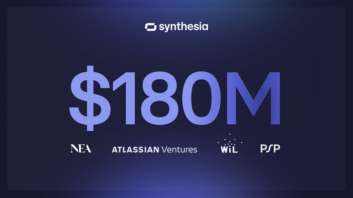 NEA (@nea) on Twitter photo π Congratulations, <a href="/synthesiaIO/">Synthesia π₯</a> --$180M Series D to advance AI video for enterprise communications! ππ½
We're thrilled to partner with <a href="/vriparbelli/">Victor Riparbelli</a>, <a href="/Stjerrild/">Steffen Tjerrild</a>, & the Synthesia team alongside co-investors <a href="/wilvc_us/">WiL (World Innovation Lab)</a>, <a href="/Atlassian/">Atlassian</a> Ventures, <a href="/InvestPSP/">InvestPSP</a>, <a href="/GVteam/">GV</a>, <a href="/MMC_Ventures/">MMC</a>, & π Congratulations, <a href="/synthesiaIO/">Synthesia π₯</a> --$180M Series D to advance AI video for enterprise communications! ππ½
We're thrilled to partner with <a href="/vriparbelli/">Victor Riparbelli</a>, <a href="/Stjerrild/">Steffen Tjerrild</a>, & the Synthesia team alongside co-investors <a href="/wilvc_us/">WiL (World Innovation Lab)</a>, <a href="/Atlassian/">Atlassian</a> Ventures, <a href="/InvestPSP/">InvestPSP</a>, <a href="/GVteam/">GV</a>, <a href="/MMC_Ventures/">MMC</a>, &