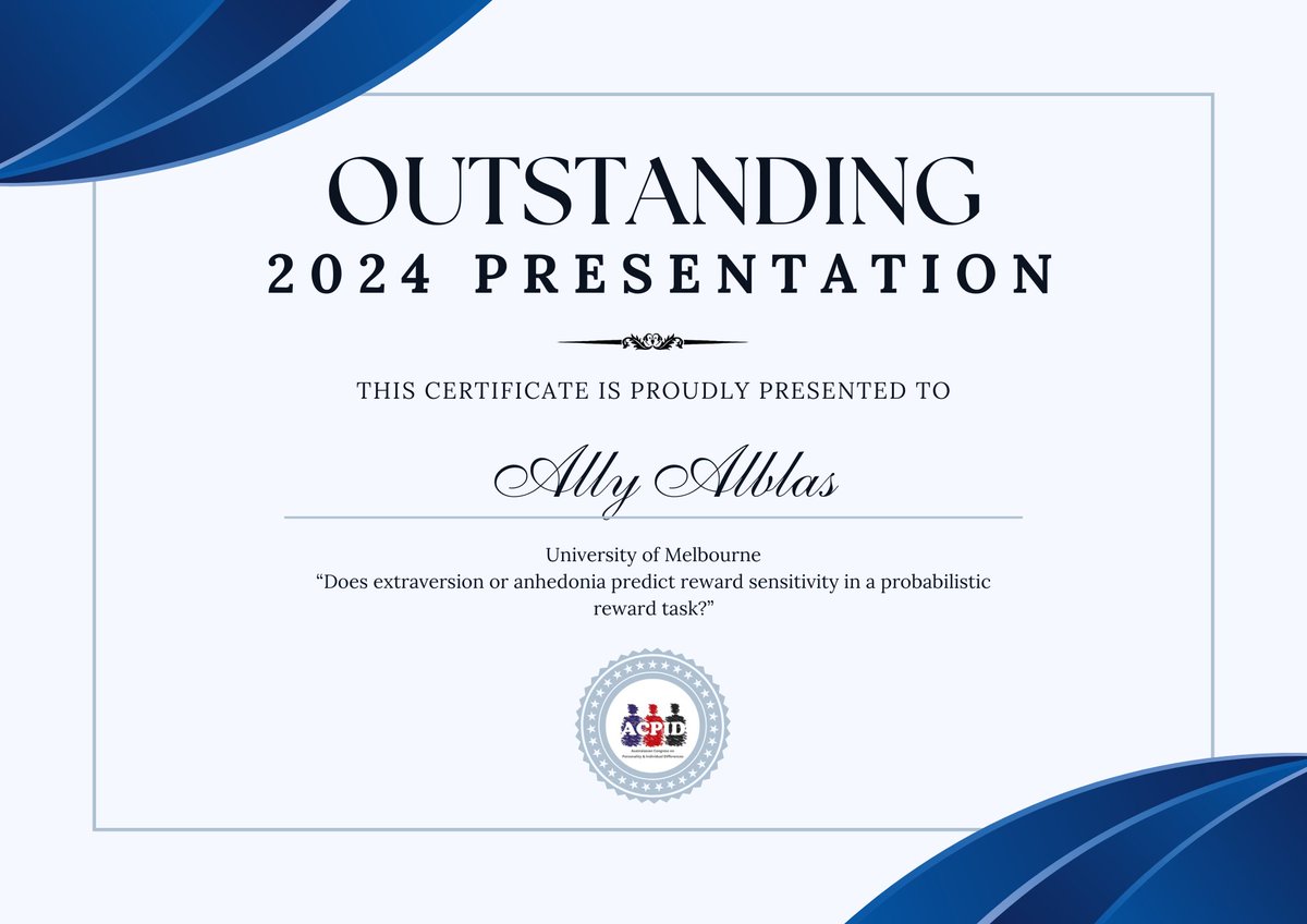 ACPIDCongress's tweet image. Congratulations to the winners of the outstanding student presentation awards at our 2024 annual December conference: 
Helena Luo (University of Melbourne)
Jess Grimmond (University of Newcastle)
Ally Alblas (University of Melbourne)
Iana Wong (University of New South Wales