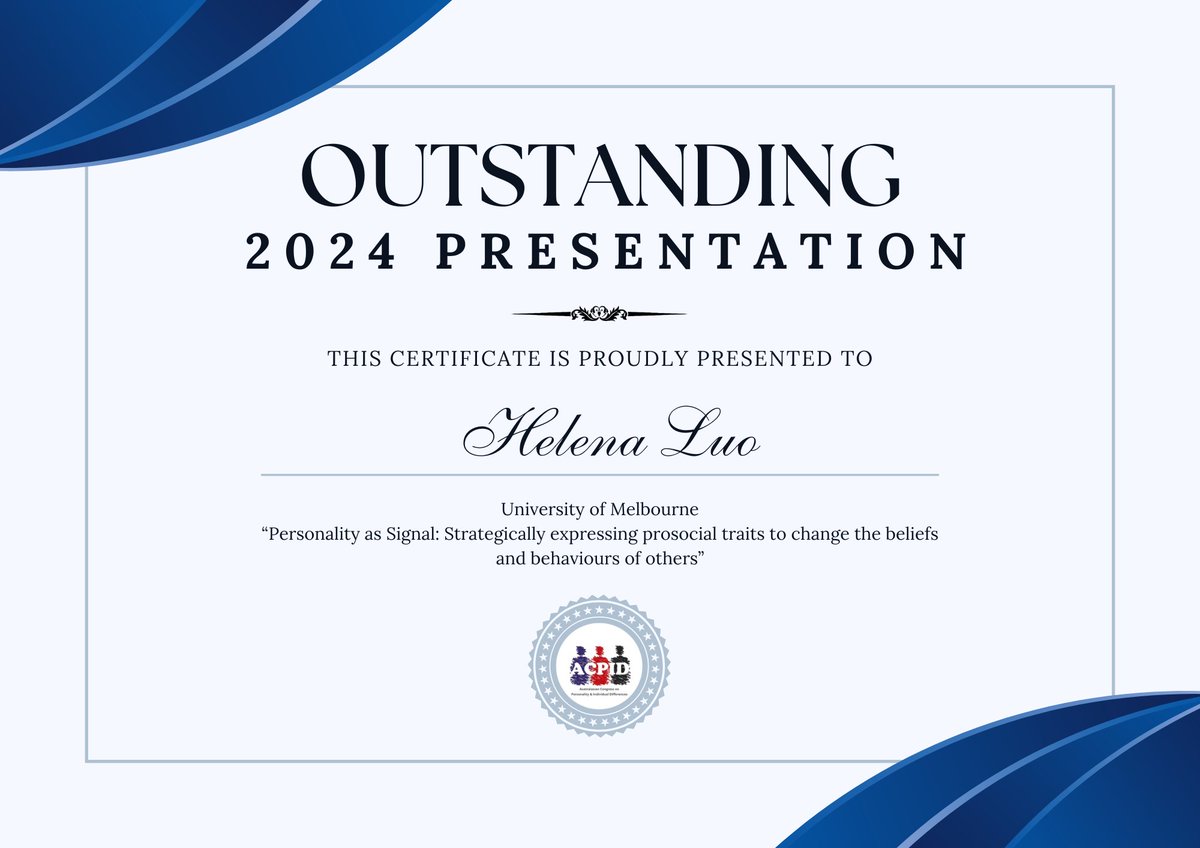 ACPIDCongress's tweet image. Congratulations to the winners of the outstanding student presentation awards at our 2024 annual December conference: 
Helena Luo (University of Melbourne)
Jess Grimmond (University of Newcastle)
Ally Alblas (University of Melbourne)
Iana Wong (University of New South Wales